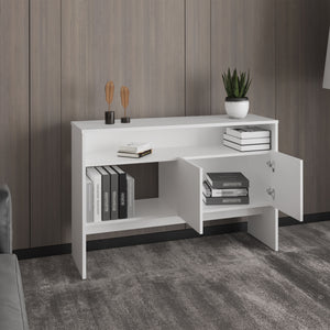 English Elm Bellagio Narrow 48.7" 2-Tier Console Table in White with Double-Door Cabinet & Open Shelves B070P234362