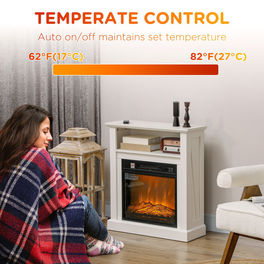English Elm Homcom 27" Electric Fireplace With Realistic 3D Flame, Remote Control, Stylish Mantel, And Heater W2225P249855