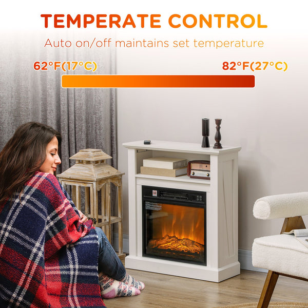 English Elm Homcom 27" Electric Fireplace With Realistic 3D Flame, Remote Control, Stylish Mantel, And Heater W2225P249855