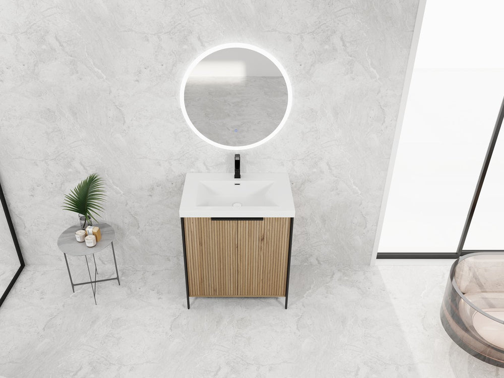 English Elm 30" Modern Freestanding Bathroom Vanity with Resin Sink, Soft-Close Doors, Adjustable Shelf, Durable Plywood Finish Light Coffee W999S00295