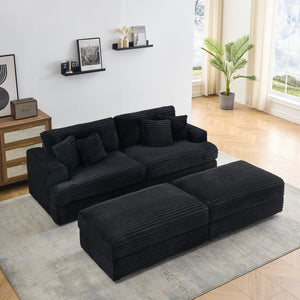 English Elm 82-Inch Black Corduroy Sofa With Storage Footrests & 4 Washable Pillows – Chic Living Room Upgrade! W1658S00114