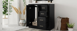 English Elm 30'' Bathroom Vanity With Ceramic Sink - Retro Freestanding Storage Cabinet, Soft-Close Drawers & Doors N710P191947B