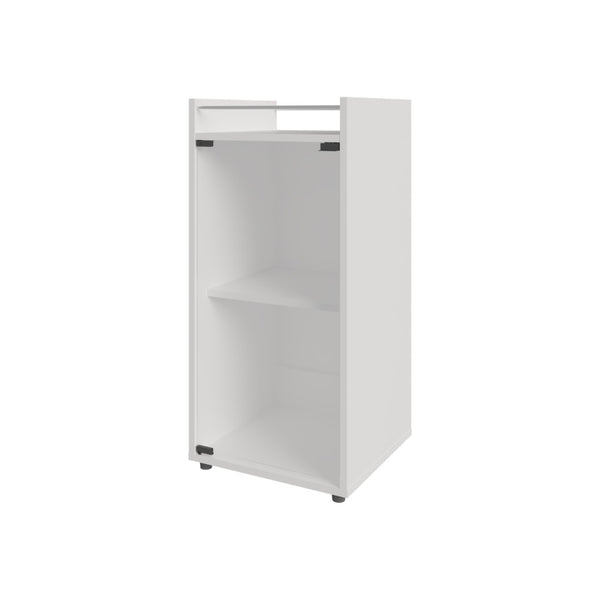 English Elm Glass Front Bar Cabinet White Melamine Finish Compact Vertical Storage for Living Spaces B128P458630
