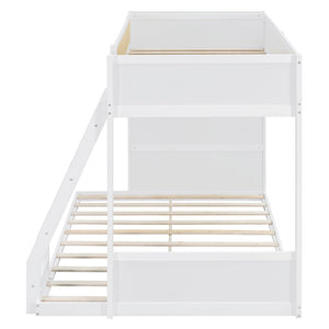 English Elm Twin Over Full Bunk Bed with Cane Guardrail Led Lighting and Built-in Bookshelf White LT000351AAK