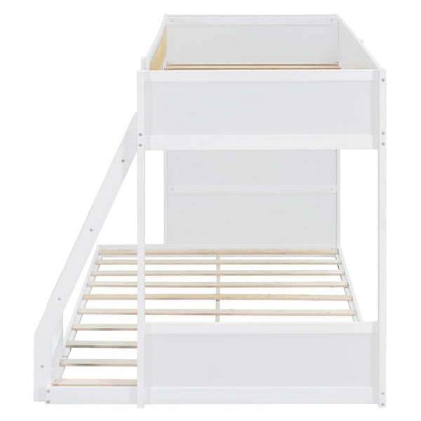 English Elm Twin Over Full Bunk Bed with Cane Guardrail Led Lighting and Built-in Bookshelf White LT000351AAK