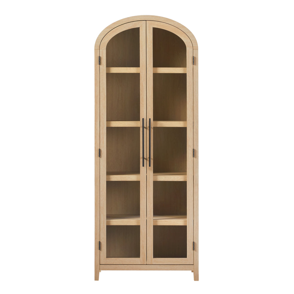 English Elm Walker Edison - Modern 5 Shelf Arched Tall Bookcase with Tempered Glass Doors, MDF Durability, Sleek Metal Handles, Showcase Pieces in Living and Office Spaces Oak 72.31 L x 19.01 W x 15 H B185S00025