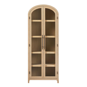 English Elm Walker Edison - Modern 5 Shelf Arched Tall Bookcase with Tempered Glass Doors, MDF Durability, Sleek Metal Handles, Showcase Pieces in Living and Office Spaces Oak 72.31 L x 19.01 W x 15 H B185S00025