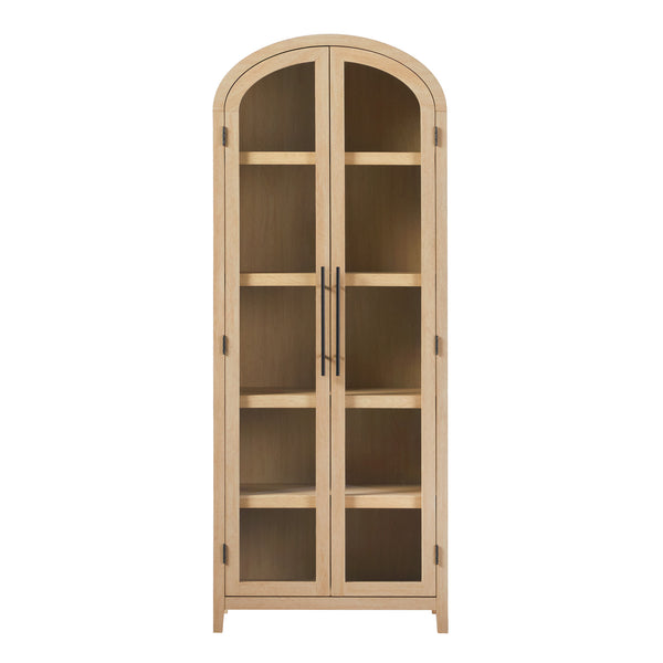 English Elm Walker Edison - Modern 5 Shelf Arched Tall Bookcase with Tempered Glass Doors, MDF Durability, Sleek Metal Handles, Showcase Pieces in Living and Office Spaces Oak 72.31 L x 19.01 W x 15 H B185S00025