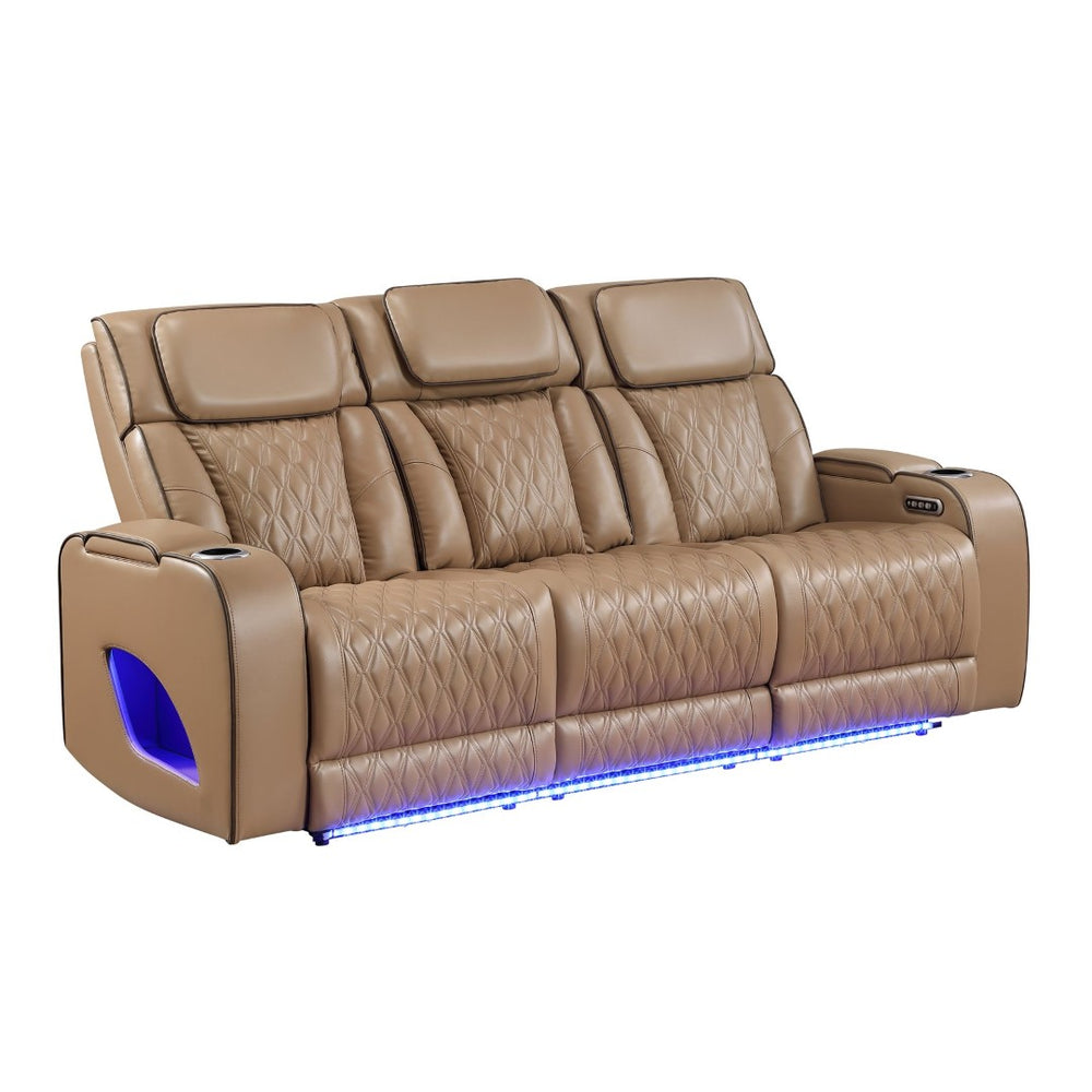 English Elm Fortuner Power Reclining Sofa with Led Lighting Massage Faux Leather Home Theater B009P439072