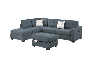 English Elm Living L-Shaped Sectional Sofa Set with Reversible Chaise, Tufted Burlap Fabric, Storage Ottoman, USB Port Dark Gray 34 L x 26 W x 45 H B011S01775