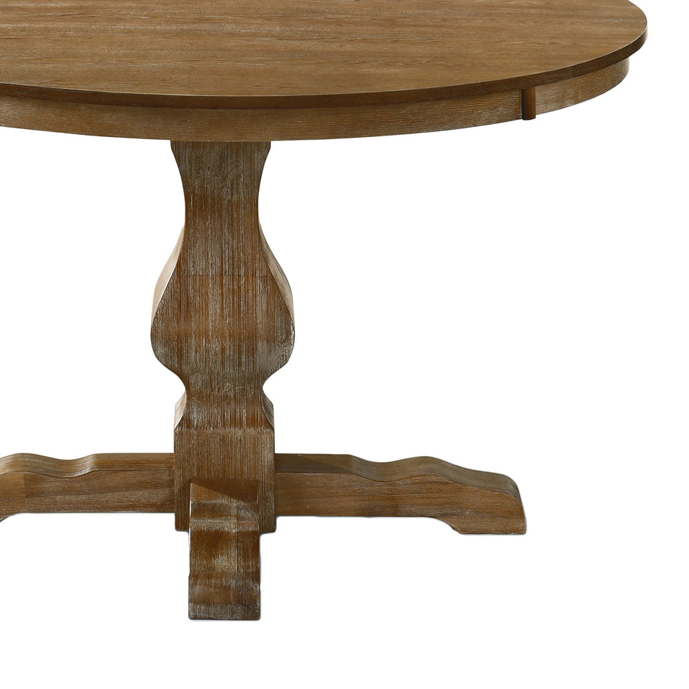 English Elm Christopher Knight Home® - Round Rustic Dining Table With Carved Pedestal Base - Natural Wood Look, Seats 4, Timeless Charm N771P355874G_N771P355875G
