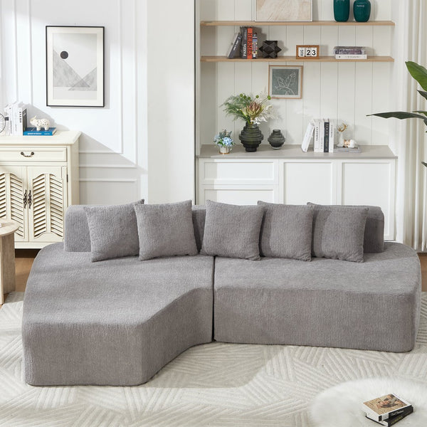 English Elm Compression Sectional Couch with Corduroy Upholstery, Deep-Seated Modular L-Shaped Sleeper Sofa, No-Assembly Comfort and Stability LIGHT GREY W1249S00007