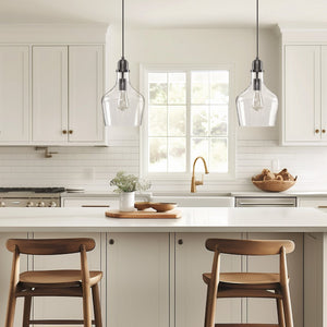 JLA Home INK+IVY - Bell Hand-Blown Glass Pendant Light with Open-Bottom Bell Shade, Adjustable Cord, Warm Metal Finish Bronze/Clear MP151-0198