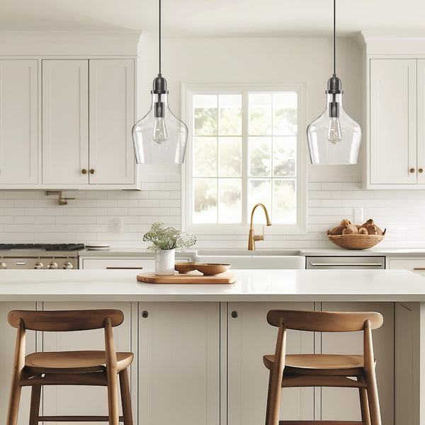 JLA Home INK+IVY - Bell Hand-Blown Glass Pendant Light with Open-Bottom Bell Shade, Adjustable Cord, Warm Metal Finish Bronze/Clear MP151-0198