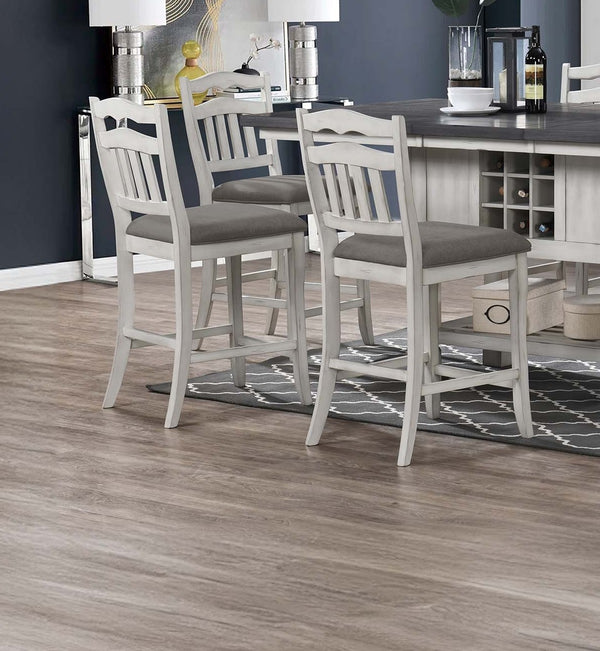 English Elm Contemporary Rustic Antique White Counter-Height Ladder Back Chairs with Upholstered Cushions, 2pc B011P368158