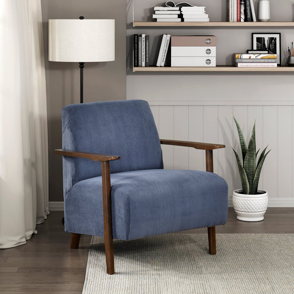 English Elm Modern Accent Chair with Corduroy Upholstery and Solid Wood Frame, Streamlined Comfort for Living Blue 30.25 L x 28.75 W x 17 H B011P283276