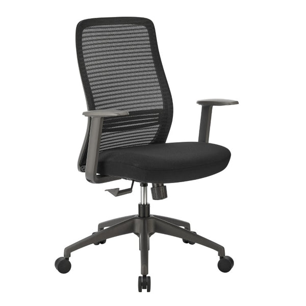 EuroStyle Kasper Midback Office Chair with Breathable Mesh and Molded Foam Seat for Long Days Black Fabric 72001-BLK