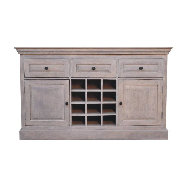 HomeRoots 59 Inch Distressed Solid Wood Sideboard with Three Drawers and Cabinet Storage 720016