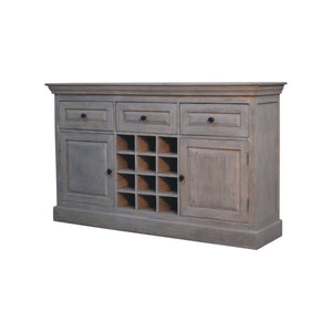 59 Inch Distressed Solid Wood Sideboard with Three Drawers and Cabinet Storage