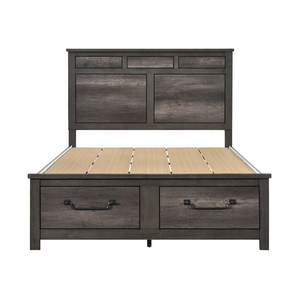 English Elm 1pc Queen Platform Bed with Footboard Storage, Gray Wood Finish, Traditional Design, 2 Drawers, 57"H B011S01251