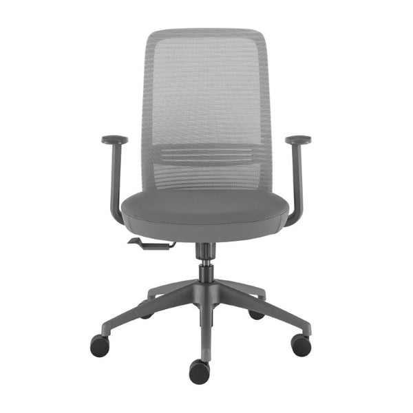 EuroStyle Kasper Midback Office Chair with Breathable Mesh and Molded Foam Seat for Long Days Gray Leatherette 72002-GRY
