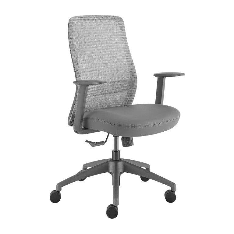 EuroStyle Kasper Midback Office Chair with Breathable Mesh and Molded Foam Seat for Long Days Gray Leatherette 72002-GRY