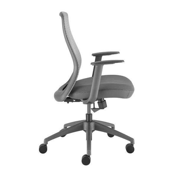 EuroStyle Kasper Midback Office Chair with Breathable Mesh and Molded Foam Seat for Long Days Gray Leatherette 72002-GRY