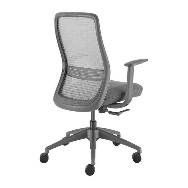 EuroStyle Kasper Midback Office Chair with Breathable Mesh and Molded Foam Seat for Long Days Gray Leatherette 72002-GRY