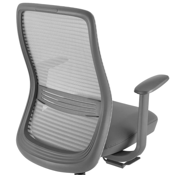 EuroStyle Kasper Midback Office Chair with Breathable Mesh and Molded Foam Seat for Long Days Gray Leatherette 72002-GRY