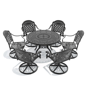 English Elm 7-piece Cast Aluminum Outdoor Dining Set with Swivel Chairs and Round Patio Table W1710S00308