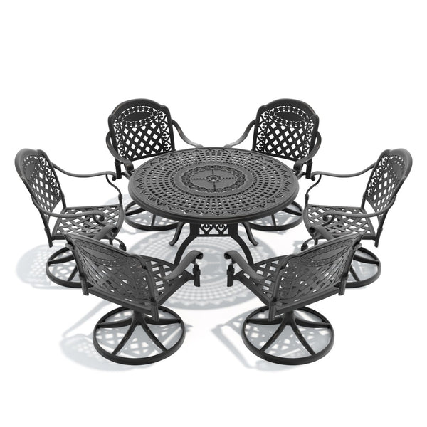 English Elm 7-piece Cast Aluminum Outdoor Dining Set with Swivel Chairs and Round Patio Table W1710S00308