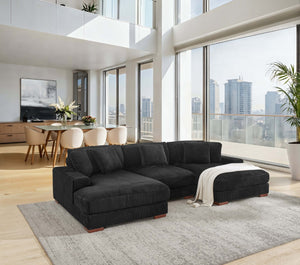 English Elm Large Corduroy Double Chaise Sectional Sofa with Lumbar Support for Spacious Living Rooms Black B2748S00018