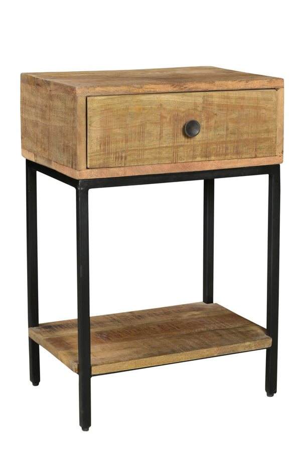 Moti Minerva 1-Drawer and Shelve Side Table Natural Wood on Metal Base  72014005