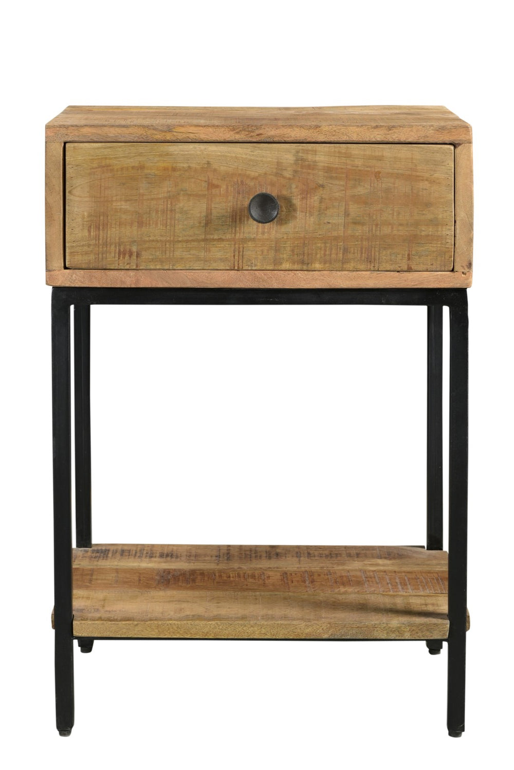 Moti Minerva 1-Drawer and Shelve Side Table Natural Wood on Metal Base  72014005
