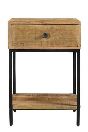 Moti Minerva 1-Drawer and Shelve Side Table Natural Wood on Metal Base  72014005