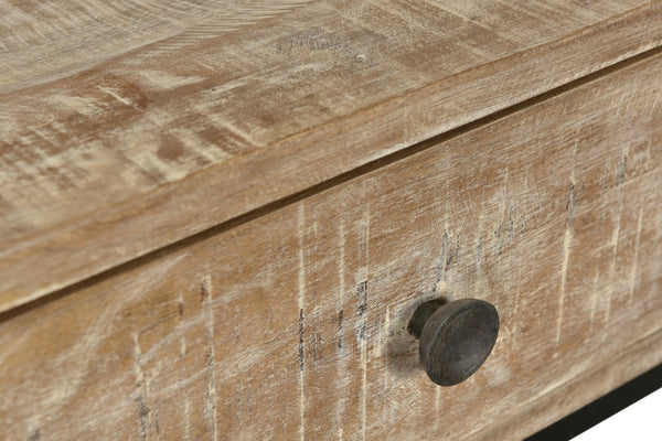 Moti Minerva 1-Drawer and Shelve Side Table White Wash Textured Wood on Metal Base 72014006