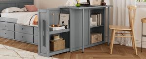 English Elm Twin Multifunctional Wood Platform Bed with Built-In Desk, Trundle & 3 Drawers for Small Spaces Gray 44.3 L x 23.1 W x 9 H N733S212832E