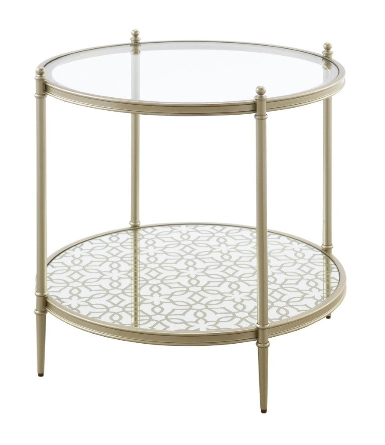 HomeRoots 24 Inch Round Glass Top Iron End Table with Lower Storage Shelf for Modern Living 720248