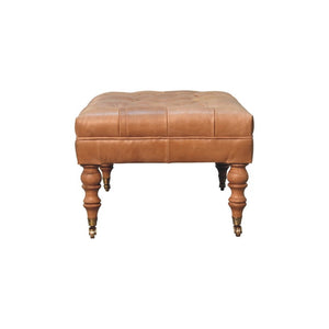 HomeRoots 35 Inch Genuine Leather Tufted Ottoman with Rolling Casters for Living Room 720257