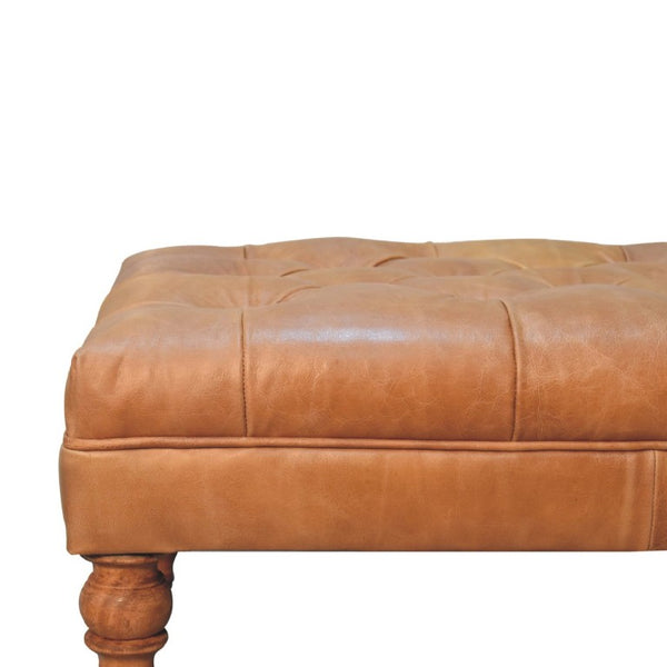 35 Inch Genuine Leather Tufted Ottoman with Rolling Casters for Living Room
