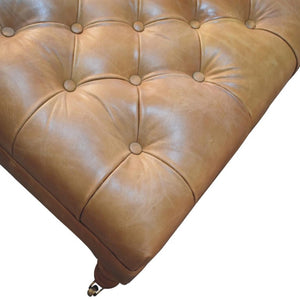35 Inch Genuine Leather Tufted Ottoman with Rolling Casters for Living Room
