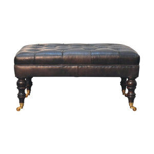 35 Inch Leather Footstool in Rich Black and Brown for Stylish Living Room Lounging