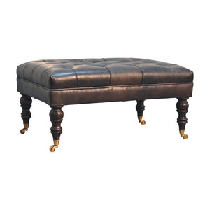 35 Inch Leather Footstool in Rich Black and Brown for Stylish Living Room Lounging