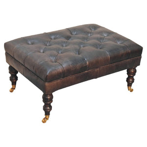 35 Inch Leather Footstool in Rich Black and Brown for Stylish Living Room Lounging