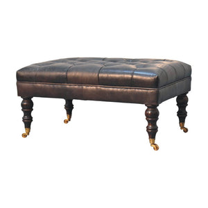 35 Inch Leather Footstool in Rich Black and Brown for Stylish Living Room Lounging