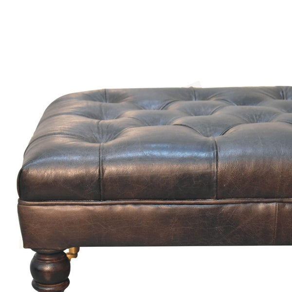 35 Inch Leather Footstool in Rich Black and Brown for Stylish Living Room Lounging