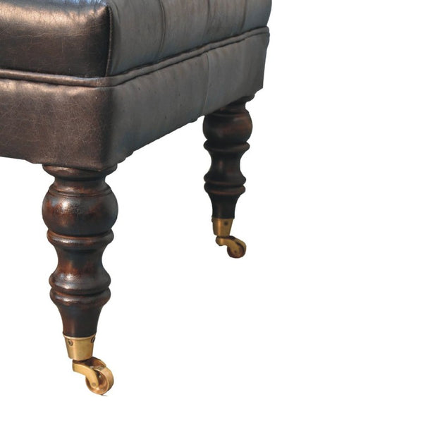 35 Inch Leather Footstool in Rich Black and Brown for Stylish Living Room Lounging