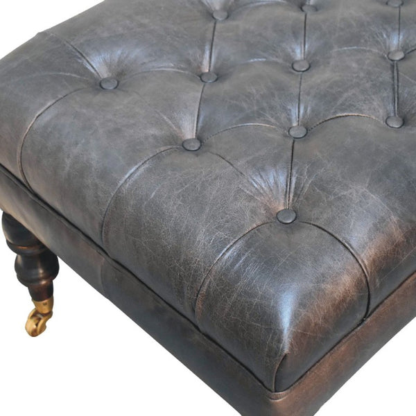 35 Inch Leather Footstool in Rich Black and Brown for Stylish Living Room Lounging
