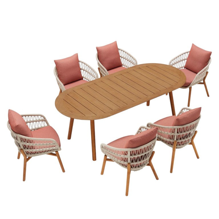 HomeRoots Seven Piece Solid Wood Oval Dining Set Seats Six for Elegant Family Gatherings 720273