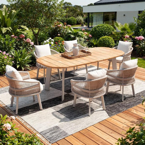 Seven Piece Solid Wood Dining Set with Six Chairs for Farmhouse Kitchen Gatherings and Meals